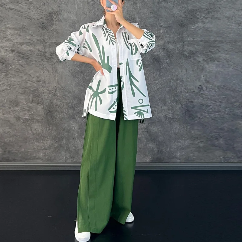 Fashion Loose Outfits Women Clothing Casual Lapel Shirt+Solid Long Pants Set Elegant Pattern Printed Patchwork Commuting Suits
Fashion Loose Outfits Women Clothing Casual Lapel Shirt+Solid Long Pants Set Elegant Pattern Printed Patchwork Commuting Suits