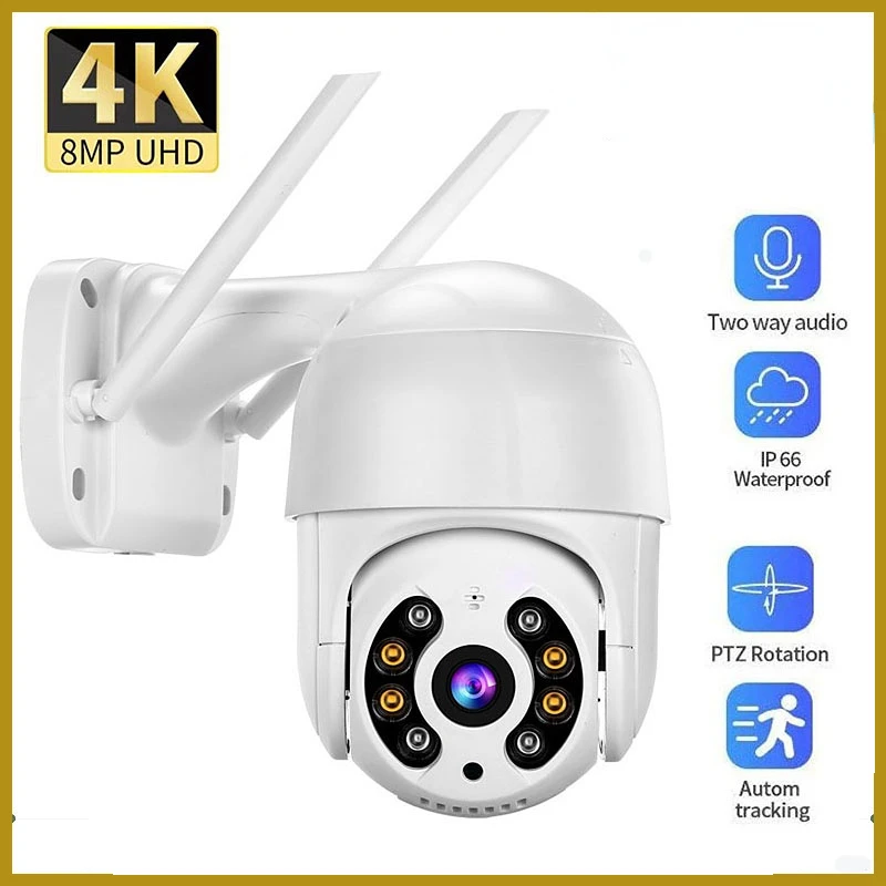 IP-камера наружная беспроводная, 4K, 8 Мп, PTZ, Wi-Fi, 4-кратный зум 
IP-камера наружная беспроводная, 4K, 8 Мп, PTZ, Wi-Fi, 4-кратный зум