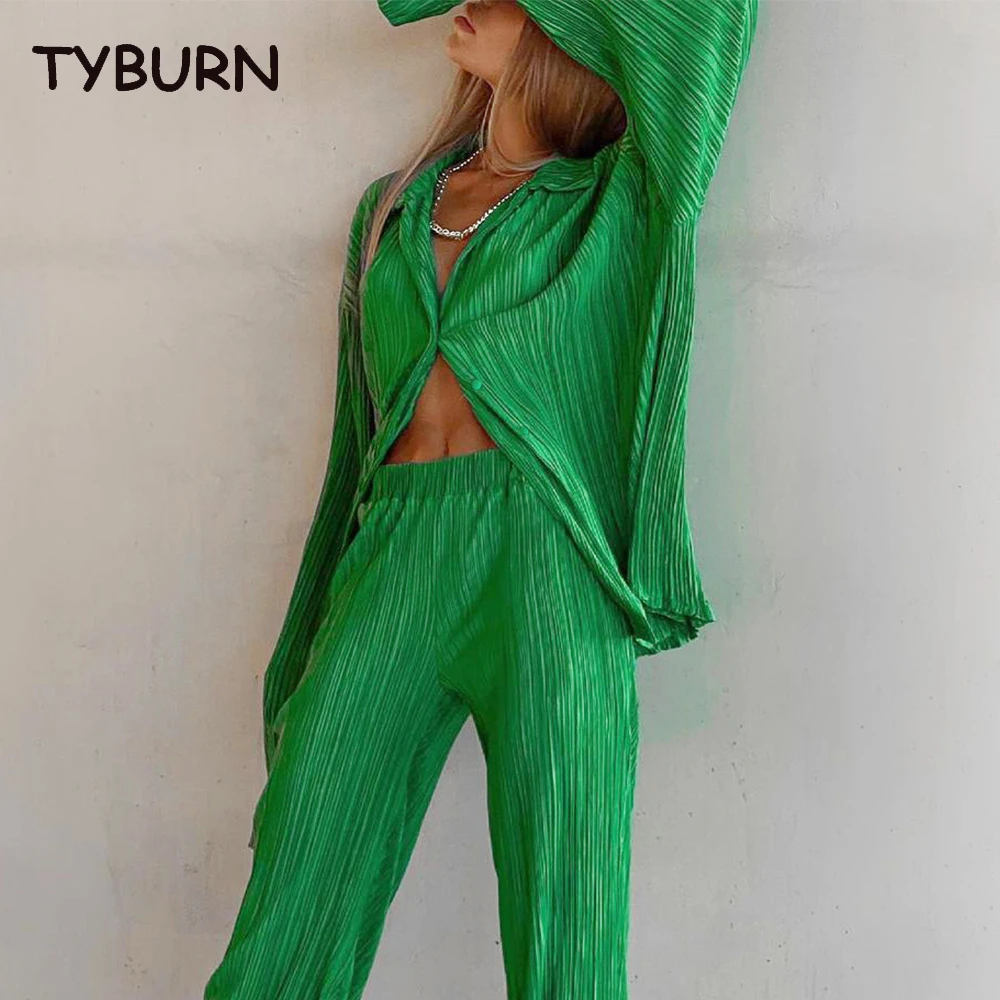 New Autumn Causal Loose Home Suit Long Sleeve Blouse With High Wasit Pants Set Women Elegant Pleated Green 2 Piece Pant Sets
New Autumn Causal Loose Home Suit Long Sleeve Blouse With High Wasit Pants Set Women Elegant Pleated Green 2 Piece Pant Sets