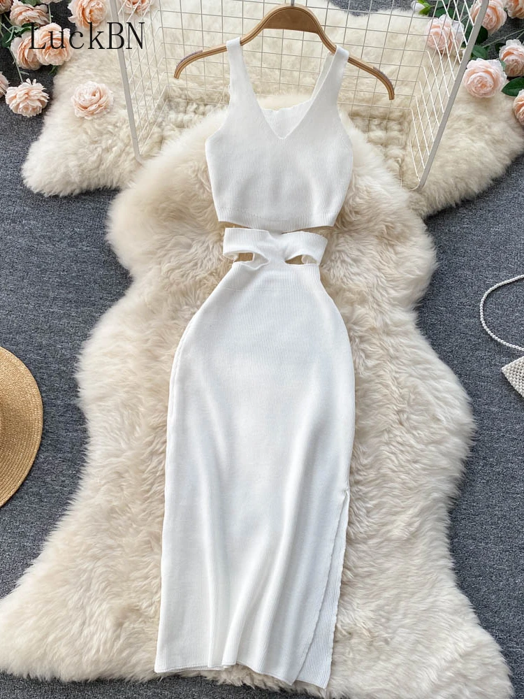 Knit Sexy Strap Dress Summer Women Clothing Hollow Out Elatic Waist Bodycon Sundress Female Beach Split Backless Long Dress 2022
Knit Sexy Strap Dress Summer Women Clothing Hollow Out Elatic Waist Bodycon Sundress Female Beach Split Backless Long Dress 2022