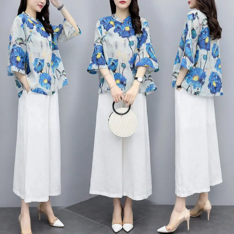 2022 Women's Spring Summer New Two Piece Sets Female Loose Flower Printed Shirts and Casual Wide-leg Pants Ladies Suits R159
2022 Women's Spring Summer New Two Piece Sets Female Loose Flower Printed Shirts and Casual Wide-leg Pants Ladies Suits R159