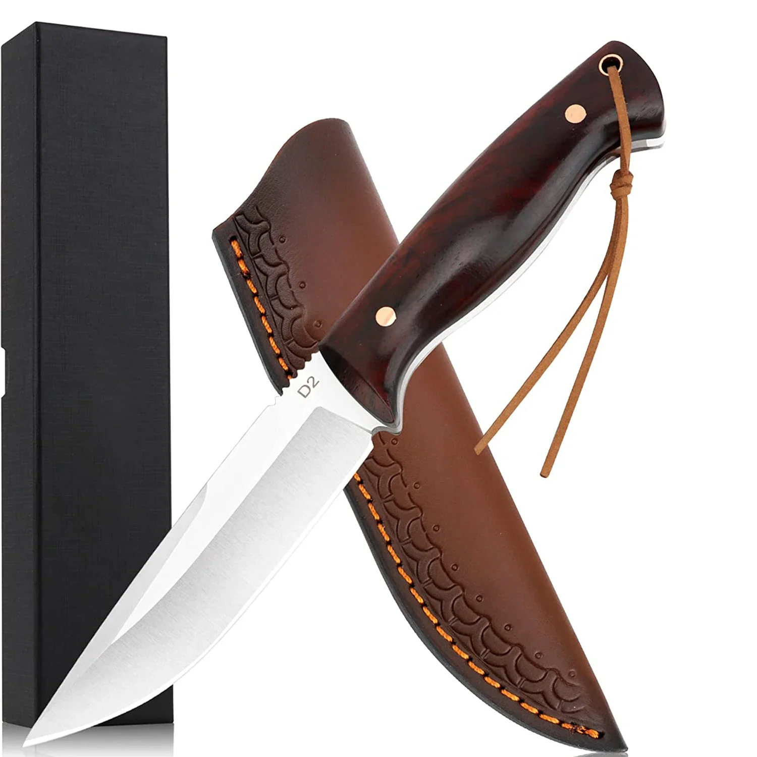 

Стальной нож с фиксированным лезвием D2, полноразмерный нож с кожаным футляром, твердый и острый охотничий нож для выживания на природе, удобная натуральная ручка