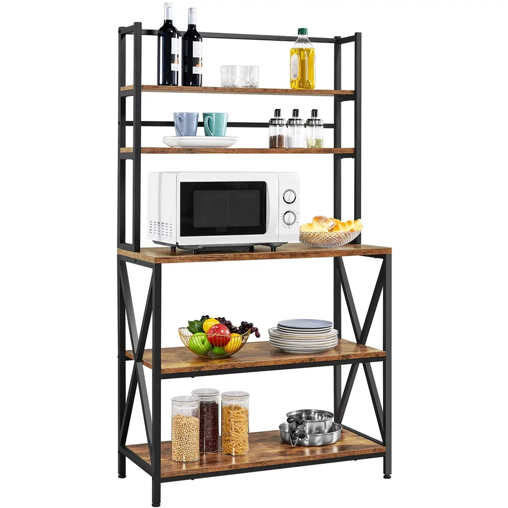 Kitchen Organizer 5-Tier Baker’s Rack With Storage Shelf And Adjustable Feet, Rustic Brown :
Kitchen Organizer 5-Tier Baker’s Rack With Storage Shelf And Adjustable Feet, Rustic Brown :