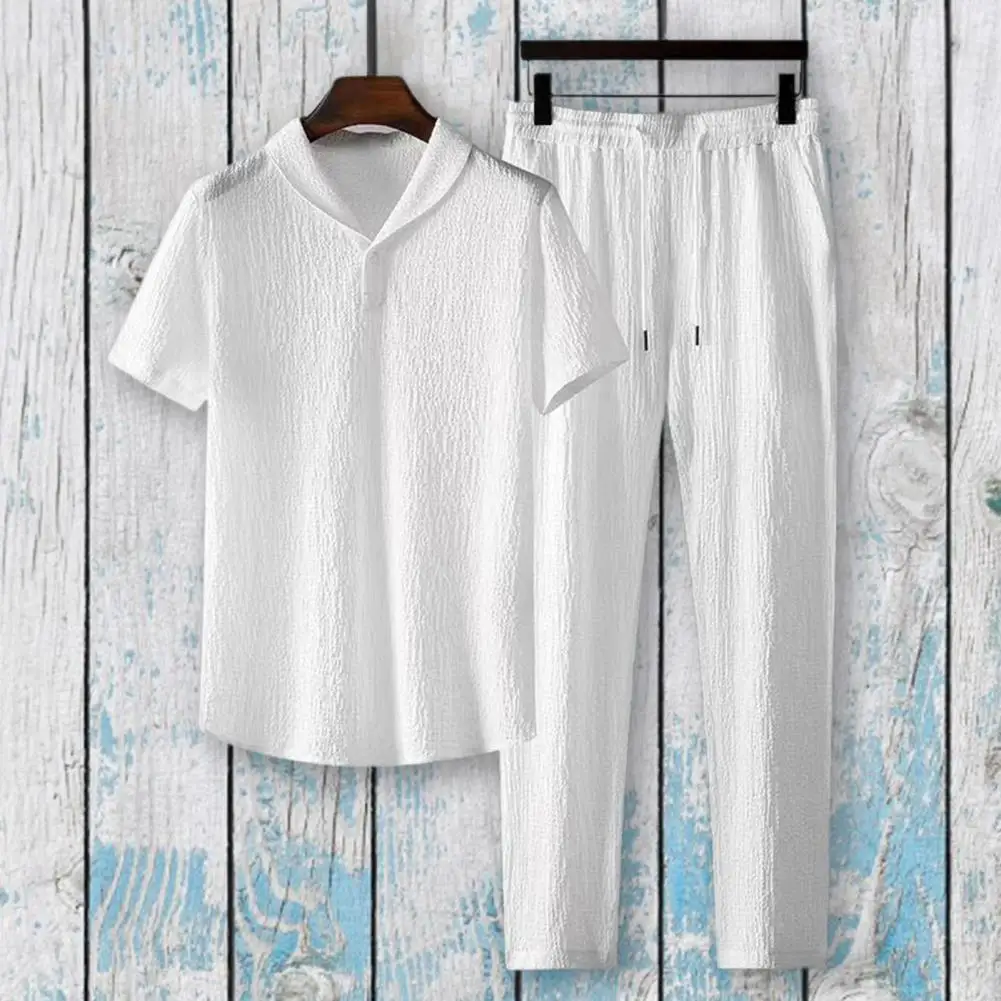 2Pcs/Set Summer Men Tracksuits Elastic Waistband Pleated Casual Outfit Short Sleeve Shirt Drawstring Long Pant Set Male Clothing
2Pcs/Set Summer Men Tracksuits Elastic Waistband Pleated Casual Outfit Short Sleeve Shirt Drawstring Long Pant Set Male Clothing