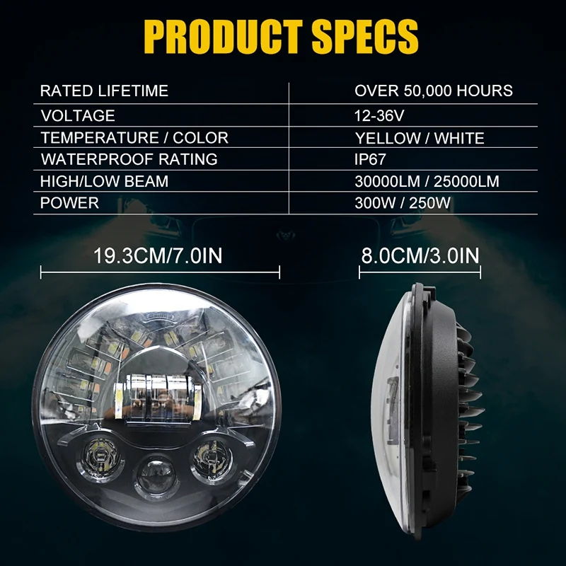 7 Inch 300W Round Led Headlight White Hi/Low Beam DRL & Amber Turn Signal for Wrangler Cj Tj Motorcycle Off Road Vehicle
7 Inch 300W Round Led Headlight White Hi/Low Beam DRL & Amber Turn Signal for Wrangler Cj Tj Motorcycle Off Road Vehicle
