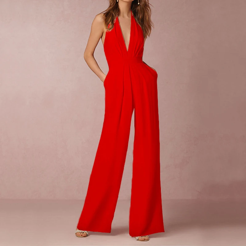 Jumpsuit Fashion Women Sexy V Neck Polyester White Backless Wide Leg Pants Clothing Sleeveless Elegant Female Summer Rompers
Jumpsuit Fashion Women Sexy V Neck Polyester White Backless Wide Leg Pants Clothing Sleeveless Elegant Female Summer Rompers