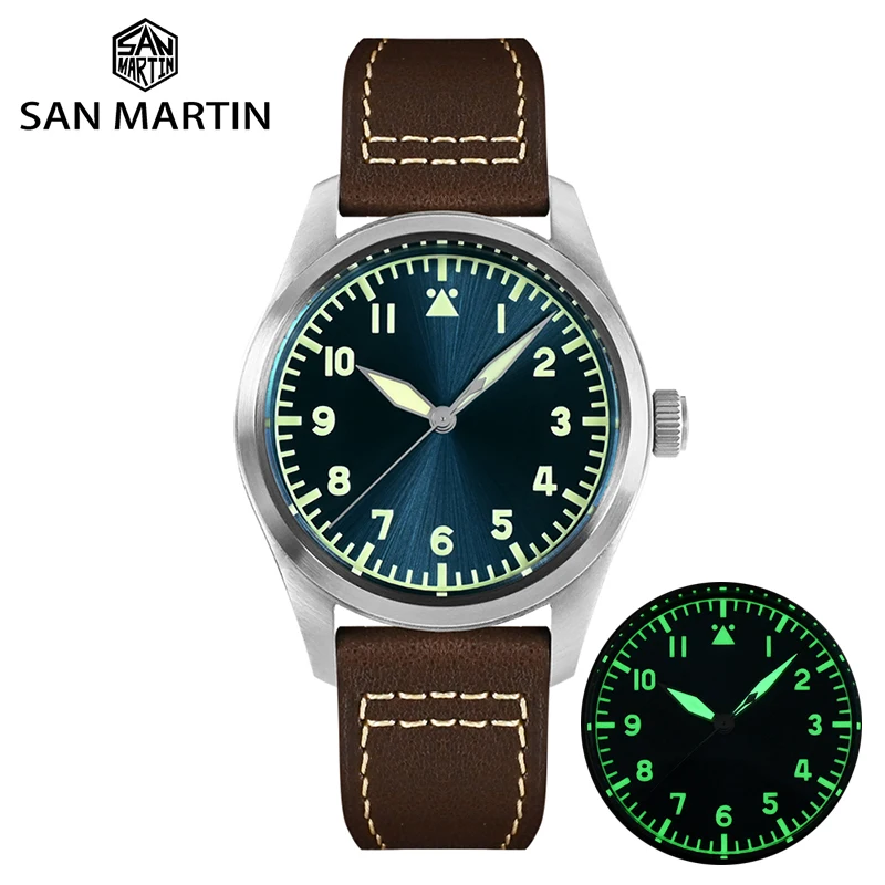 San Martin New Mens Pilot Watch 39mm Blue Sunray Dial Sapphire YN55A Automatic Movement 20Bar Waterproof Mechanical Watches Lume
San Martin New Mens Pilot Watch 39mm Blue Sunray Dial Sapphire YN55A Automatic Movement 20Bar Waterproof Mechanical Watches Lume