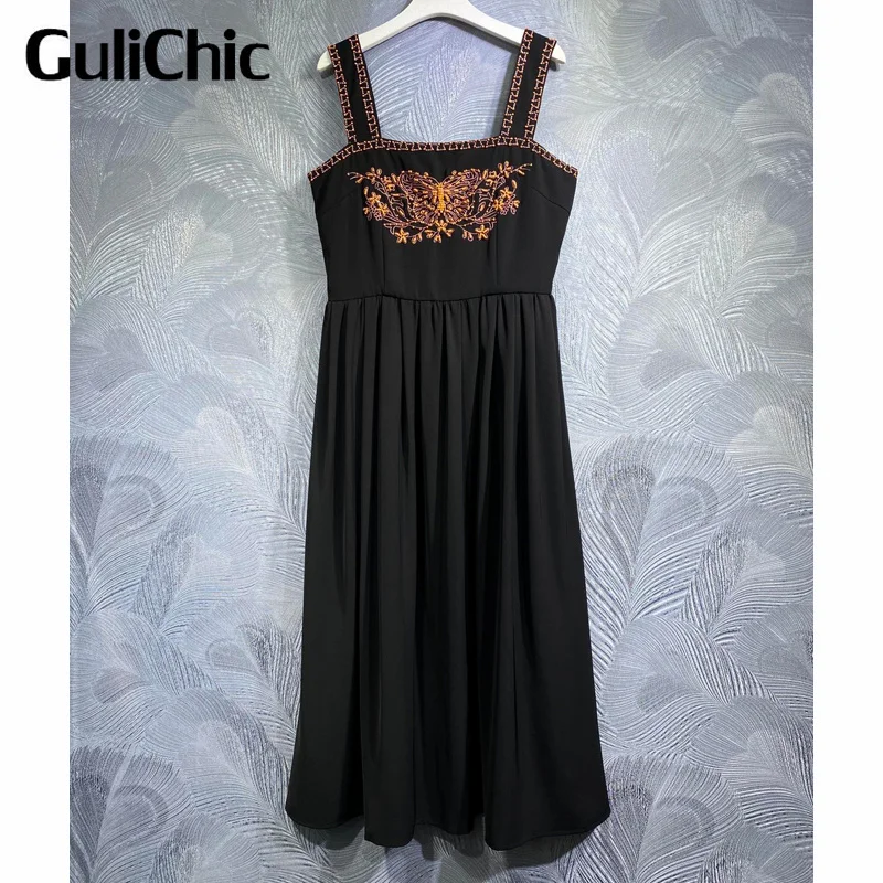 8.8 GuliChic High Quality Women Elegant Temperament Black Dress Spaghetti Strap Butterfly Beading Embroidery Folds Long Dresses
8.8 GuliChic High Quality Women Elegant Temperament Black Dress Spaghetti Strap Butterfly Beading Embroidery Folds Long Dresses