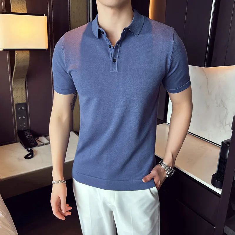 2022 Summer Polo Shirts Men Solid Color Short Sleeve Slim T-shirts Ice Silk Lapel Knitted Business Social Polos Casual Tee Tops
2022 Summer Polo Shirts Men Solid Color Short Sleeve Slim T-shirts Ice Silk Lapel Knitted Business Social Polos Casual Tee Tops