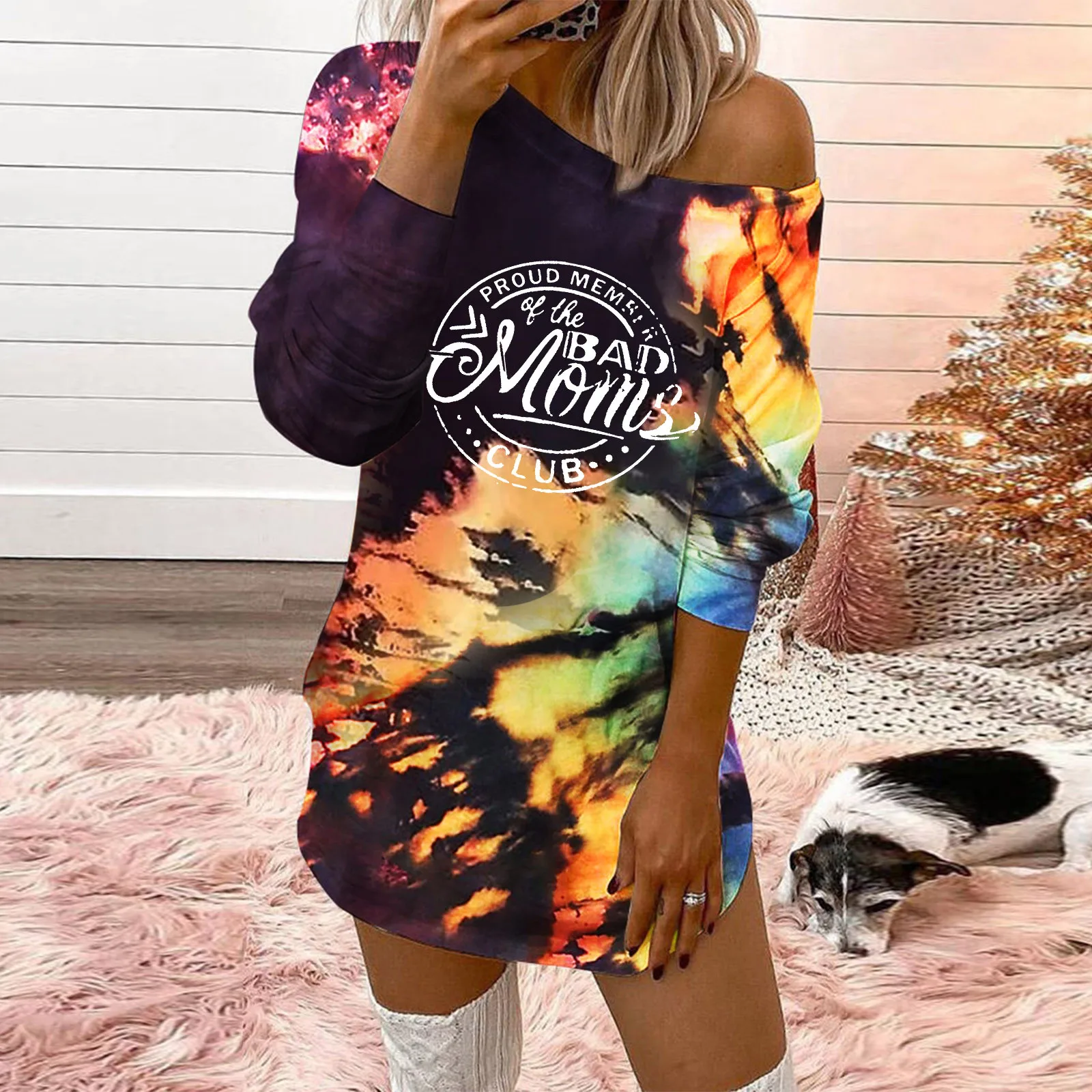 Women Casual Tie-Dye Print O-Neck Long Sleeve Off Shoulder Sweatshirt Dresses Dresses for Women Fitted Casual 
Women Casual Tie-Dye Print O-Neck Long Sleeve Off Shoulder Sweatshirt Dresses Dresses for Women Fitted Casual