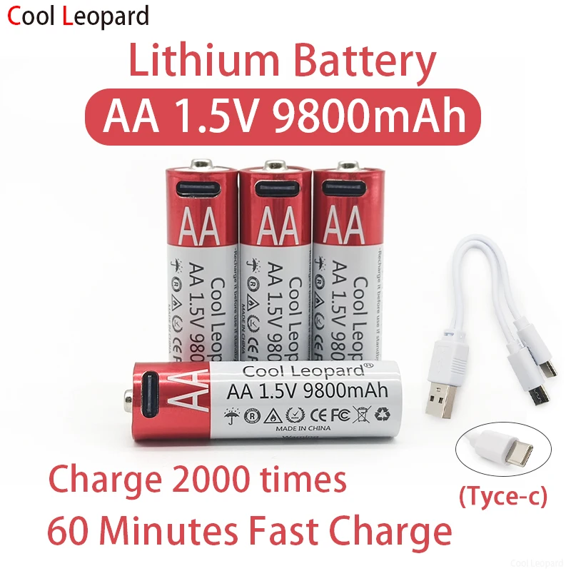 New High Capacity 1.5V AA 9800mah 1.5V USB Rechargeable Lithium Battery,For Remote Control Mouse Small Fan Electric Toy Battery
New High Capacity 1.5V AA 9800mah 1.5V USB Rechargeable Lithium Battery,For Remote Control Mouse Small Fan Electric Toy Battery