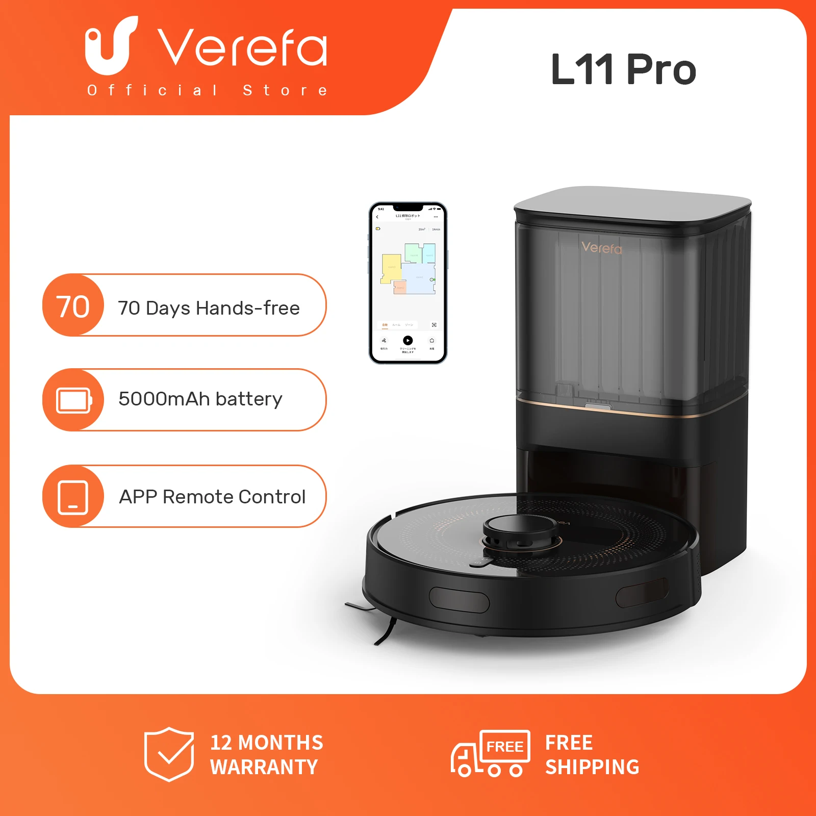 Verefa L11 Robot Vacuum Self-Empty 70 Days, Lidar Navigation Robot Vacuum Cleaner 2700Pa, Smart Mapping Robotic Vacuum 160mins
Verefa L11 Robot Vacuum Self-Empty 70 Days, Lidar Navigation Robot Vacuum Cleaner 2700Pa, Smart Mapping Robotic Vacuum 160mins