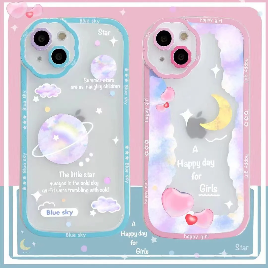 Корейский милый защитный чехол для телефона с Луной и звездами и цветами для iPhone 11, 12, 13 Pro, Xs Max, Xr, X, Чехлы, прозрачный мягкий чехол из ТПУ 
Корейский милый защитный чехол для телефона с Луной и звездами и цветами для iPhone 11, 12, 13 Pro, Xs Max, Xr, X, Чехлы, прозрачный мягкий чехол из ТПУ