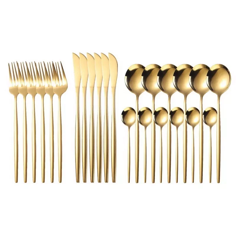 24Pcs Gold Stainless Steel Dinnerware Set Flatware Set Matte Black Cutlery Set Knife Fork Spoon Silverware Tableware
24Pcs Gold Stainless Steel Dinnerware Set Flatware Set Matte Black Cutlery Set Knife Fork Spoon Silverware Tableware