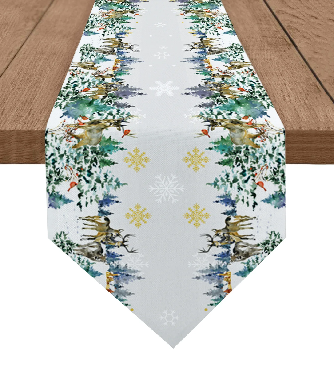 

Winter Christmas Pine Tree Elk Snowflakes Table Runner Wedding Holiday Party Decor Tablecloth Summer Kitchen Dining Table Runner