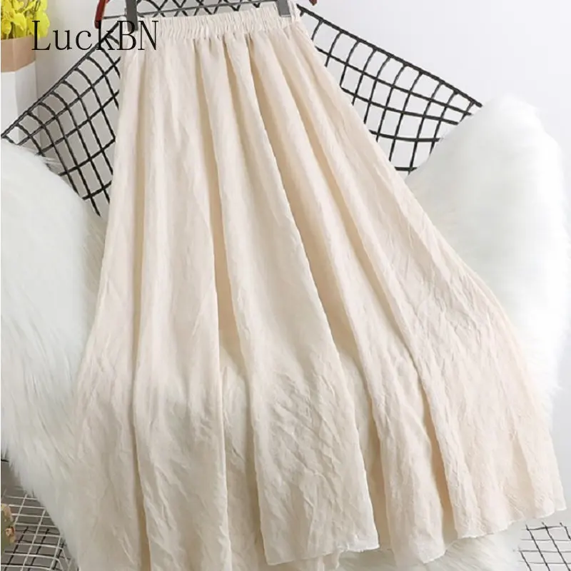 Women's Elegant High Waist Elastic Waist Linen Pleated Long Skirts Ladies Slim Casual Skirt Saias New Irregular Skirts Summer 
Women's Elegant High Waist Elastic Waist Linen Pleated Long Skirts Ladies Slim Casual Skirt Saias New Irregular Skirts Summer