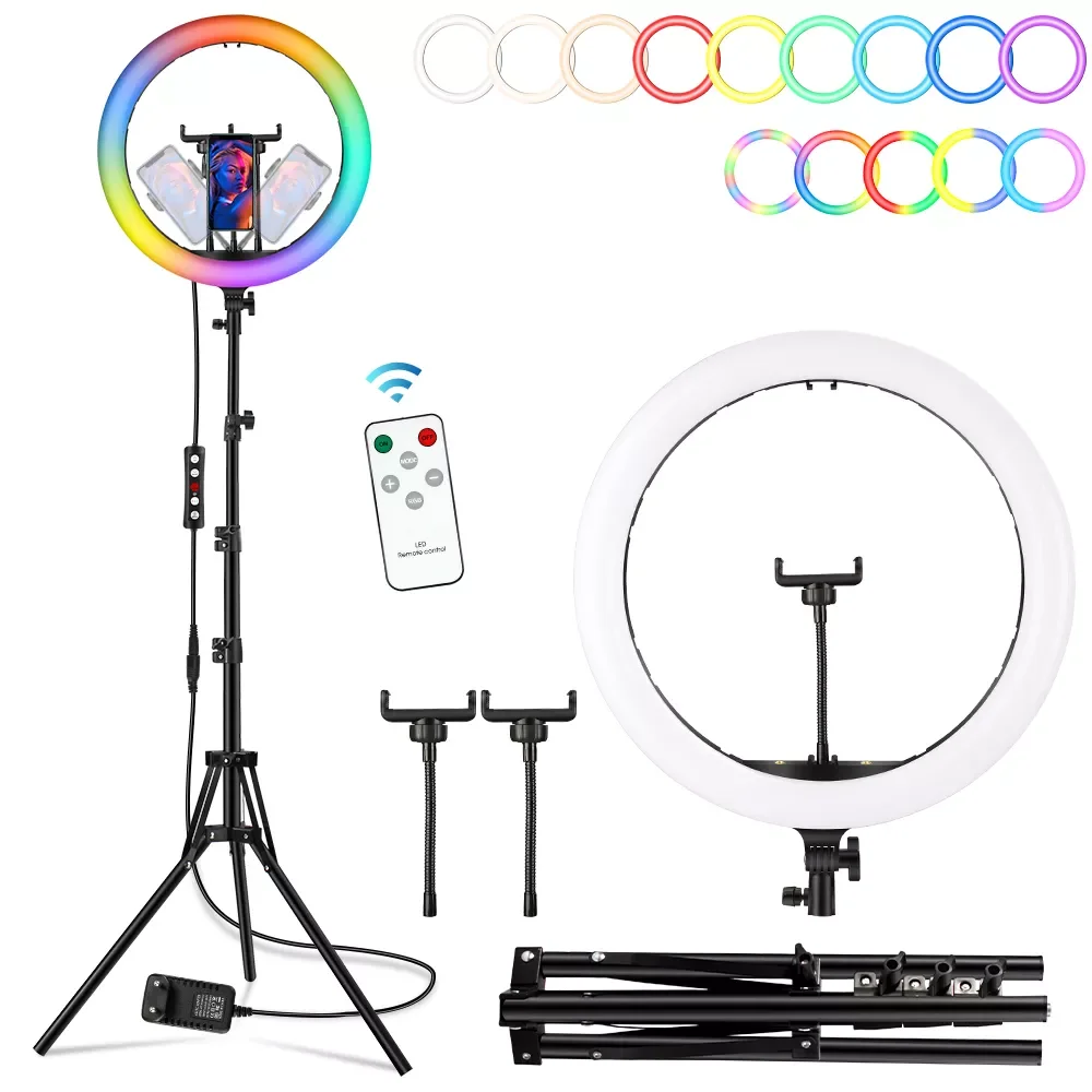 16 Inch RGB Ring Light LED Selfie Ring Light with 3 Phone Clips 200cm Tripod Stand Photographic Lighting Video Live Fill Lamp
16 Inch RGB Ring Light LED Selfie Ring Light with 3 Phone Clips 200cm Tripod Stand Photographic Lighting Video Live Fill Lamp