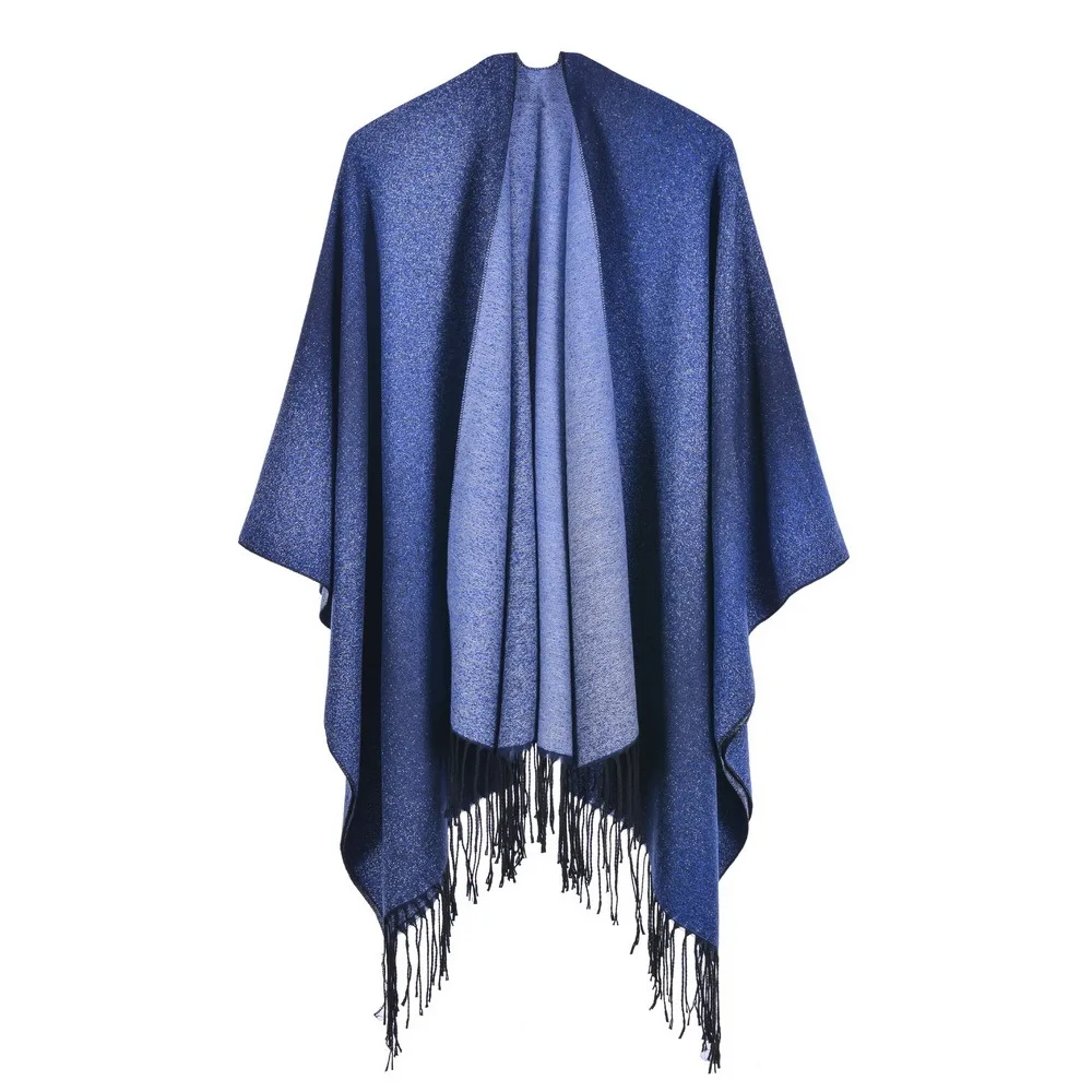 Autumn Winter Women's Jacquard Shawl European American Street Fashion Fork Thickened Cloak For Warmth Ponchos Capes Blue
Autumn Winter Women's Jacquard Shawl European American Street Fashion Fork Thickened Cloak For Warmth Ponchos Capes Blue