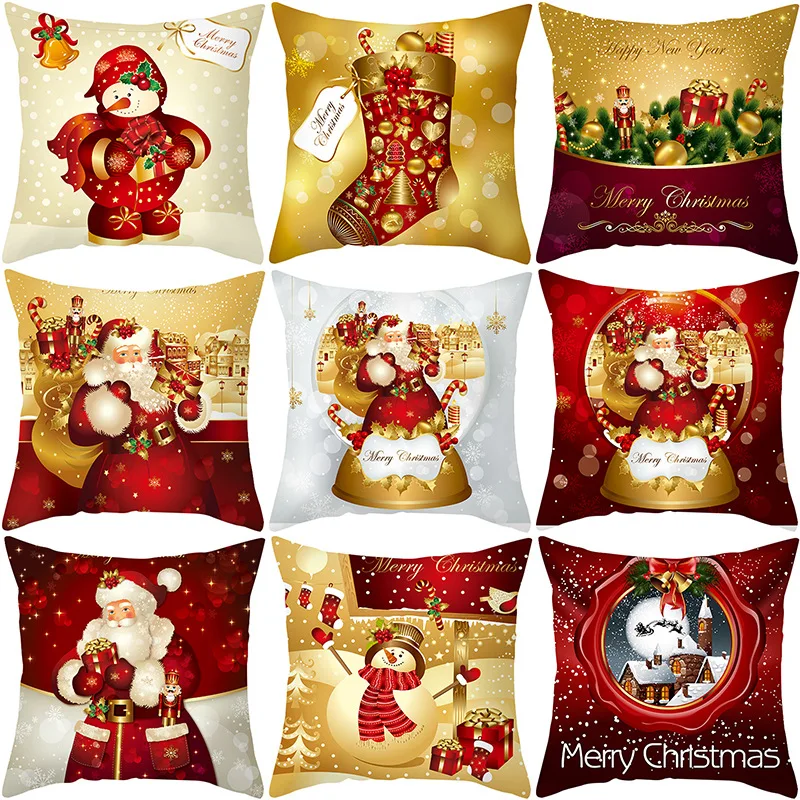 

Home Decor Christmas Cushion Cover Pillowcase Santa Snowman Elk Print Polyester Pillowcase 45x45cm funda de almohada