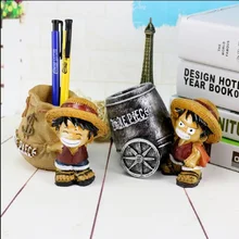 LHXMAS Japan Anime Resin Crafts Luffy Office Pen Holders Desk Pencil Pot Holder Gift For Friend Kids Home Decoration Accessories