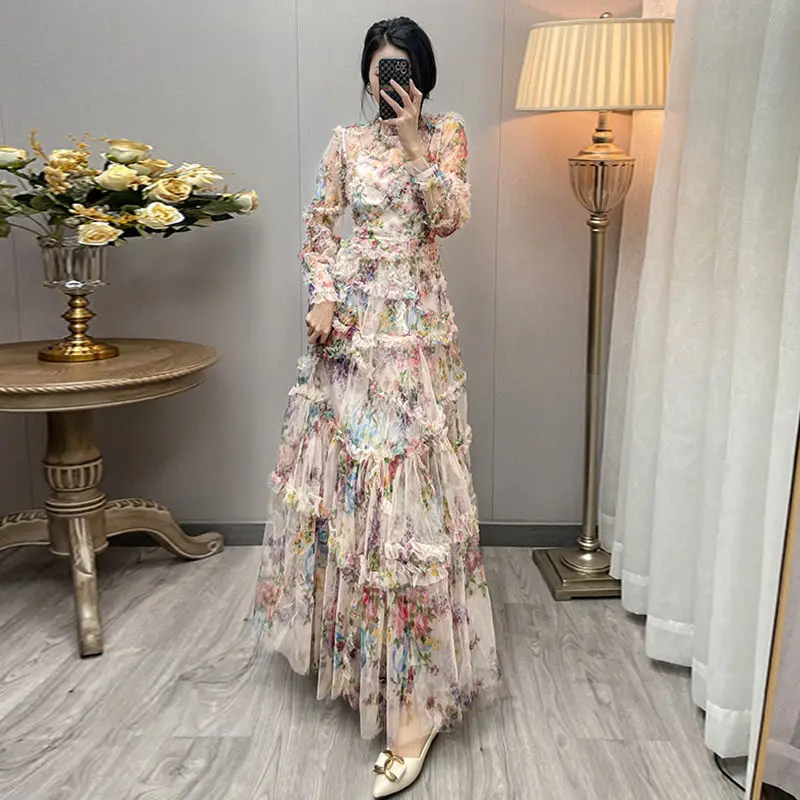 Ladies Lace Printed Frill Dress Multicolor Bright Stand Collar Slim Long Lantern Sleeves Beach Style 2022 New Party Long Dress
Ladies Lace Printed Frill Dress Multicolor Bright Stand Collar Slim Long Lantern Sleeves Beach Style 2022 New Party Long Dress