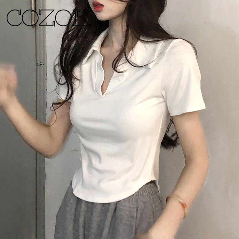 COZOK POLO Collar White Short Sleeve T-shirt Women Summer Design Sense Niche Irregular Slim Fit Slimming Gyaru Pure Desire Top
COZOK POLO Collar White Short Sleeve T-shirt Women Summer Design Sense Niche Irregular Slim Fit Slimming Gyaru Pure Desire Top