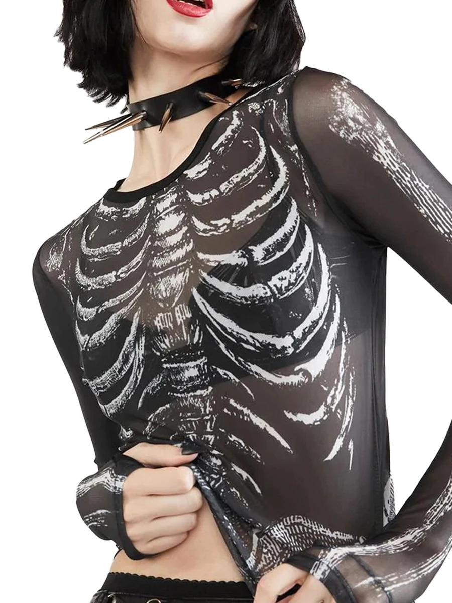 Women Y2K Long Sleeve T Shirts Mesh Sheer See Through Punk Shirts Gothic Skull Print Slim Fit Halloween Tees Tops Streetwear
Women Y2K Long Sleeve T Shirts Mesh Sheer See Through Punk Shirts Gothic Skull Print Slim Fit Halloween Tees Tops Streetwear