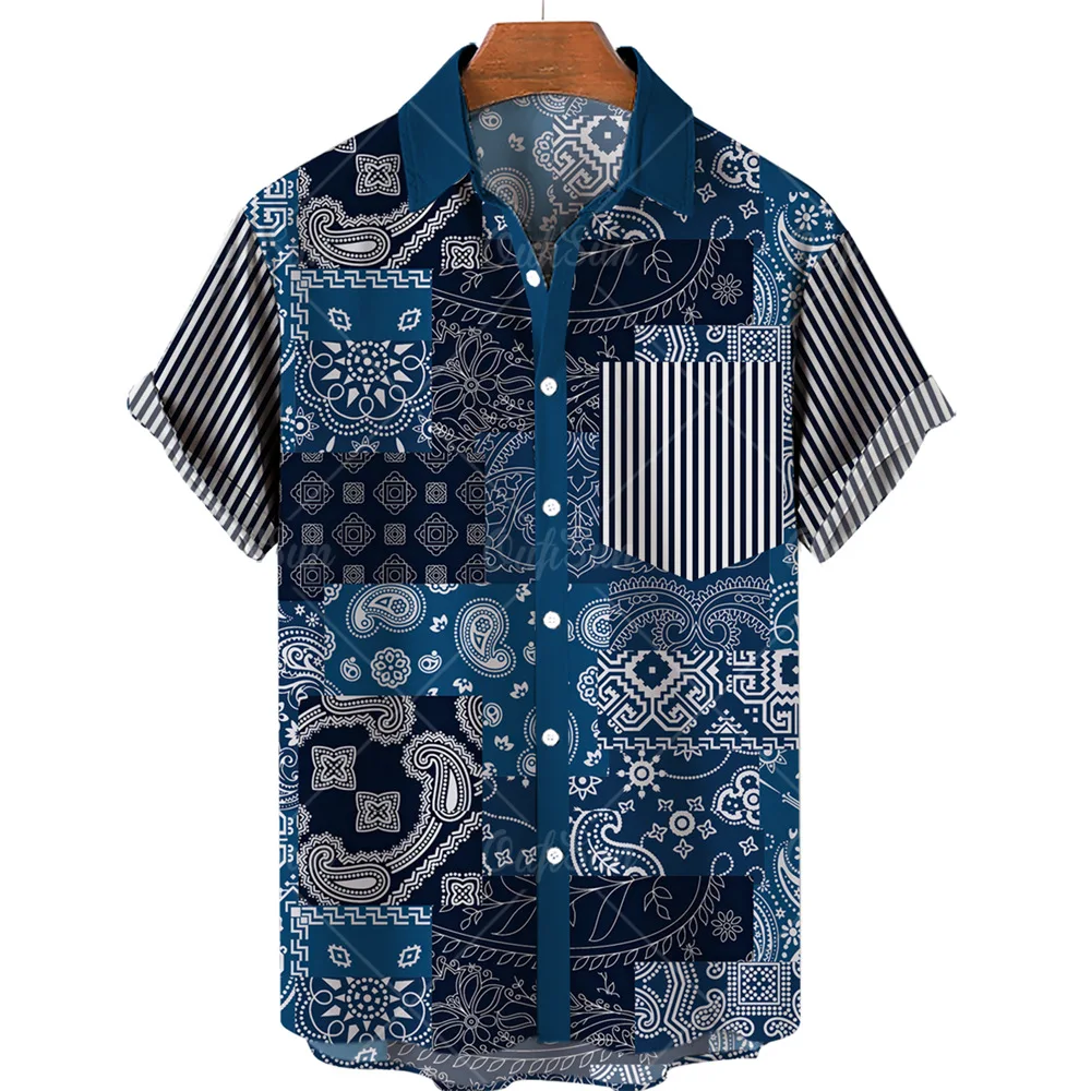 

Summer Men's Hawaiian Sleeve Short Shirt Oversized 3d Printed Stripe Harajuku Tops Fashion Original Mickey Buttoned Cardigan