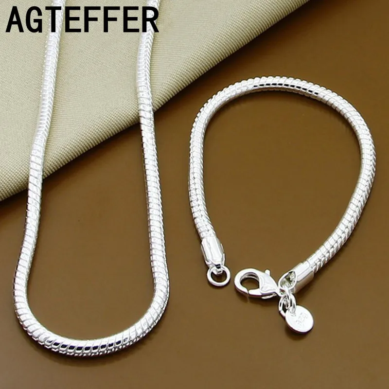 AGTEFFER 925 Silver Solid 16/18/20/22/24 Inch Snake Chain Bracelet Necklace For Women Men Fashion Charm Jewelry Sets Gift
AGTEFFER 925 Silver Solid 16/18/20/22/24 Inch Snake Chain Bracelet Necklace For Women Men Fashion Charm Jewelry Sets Gift