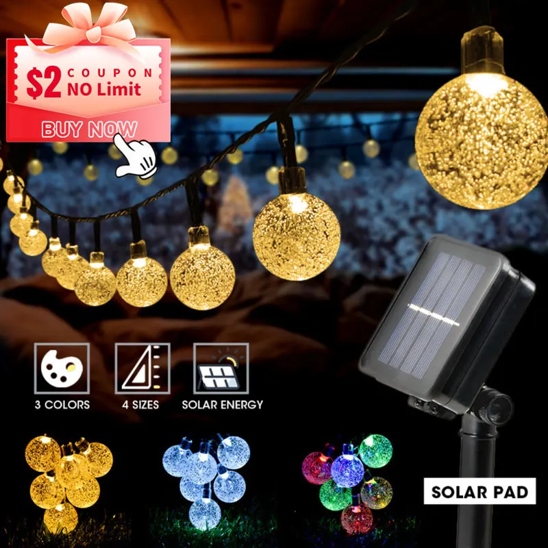 Outdoor LED Solar String Lights Crystal Globe LAMP 8 Modes IP65 Waterproof Solar Powered Patio Light for Garden Party Decor
Outdoor LED Solar String Lights Crystal Globe LAMP 8 Modes IP65 Waterproof Solar Powered Patio Light for Garden Party Decor