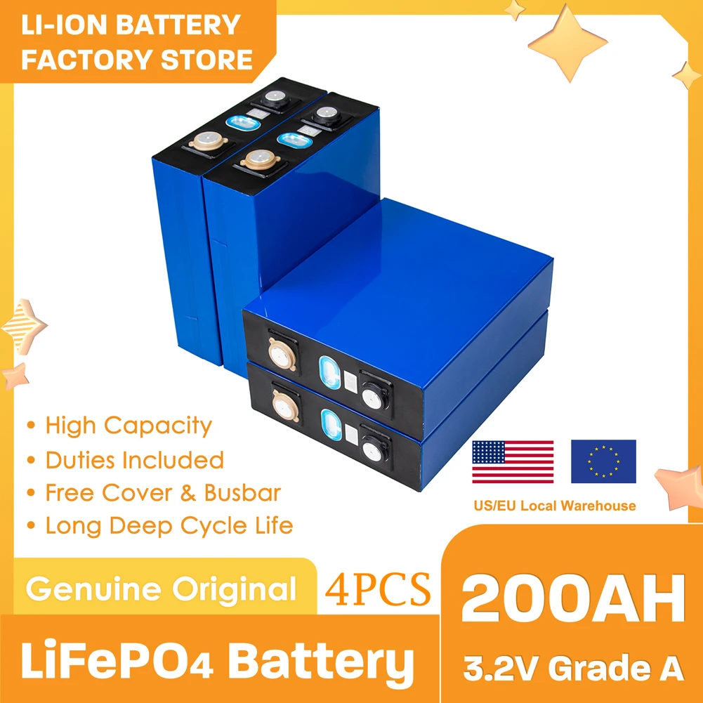 3.2V 200AH 230AH Lifepo4 Solar Battery 1/4/16PCS Lithium Iron Phosphate Battery 12V 24V 48V For RV Golf Cart Boat Yacht Forklift
3.2V 200AH 230AH Lifepo4 Solar Battery 1/4/16PCS Lithium Iron Phosphate Battery 12V 24V 48V For RV Golf Cart Boat Yacht Forklift
