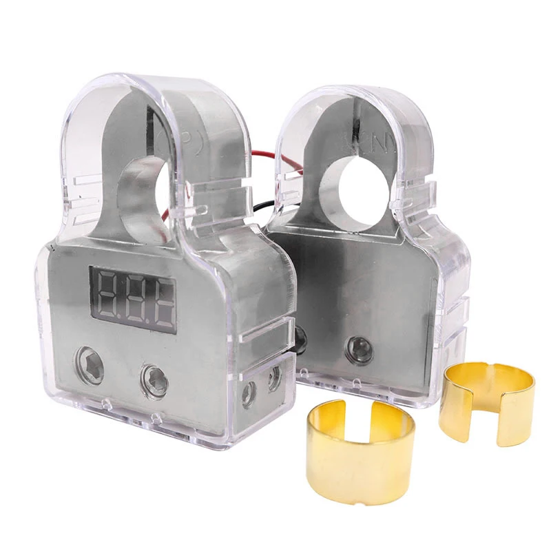 Car Battery Terminal Connectors with Voltmeter - 0/4/8 AWG Battery Post Clamp Shims for Car Marine Boat Motorhome (Pair)
Car Battery Terminal Connectors with Voltmeter - 0/4/8 AWG Battery Post Clamp Shims for Car Marine Boat Motorhome (Pair)