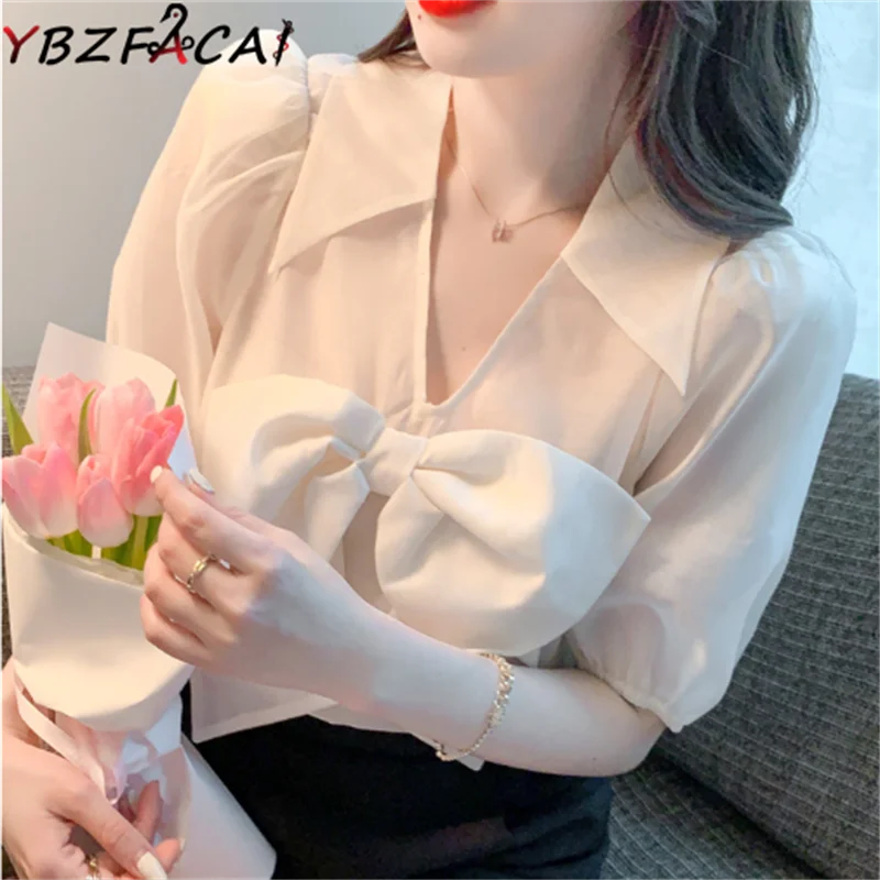 New Office Bow Knot Chiffon Shirt Women 2022 Summer Fashion Elegant V-Neck Puff Sleeve Simple Chiffon Shirt Top Short Sleeve
New Office Bow Knot Chiffon Shirt Women 2022 Summer Fashion Elegant V-Neck Puff Sleeve Simple Chiffon Shirt Top Short Sleeve