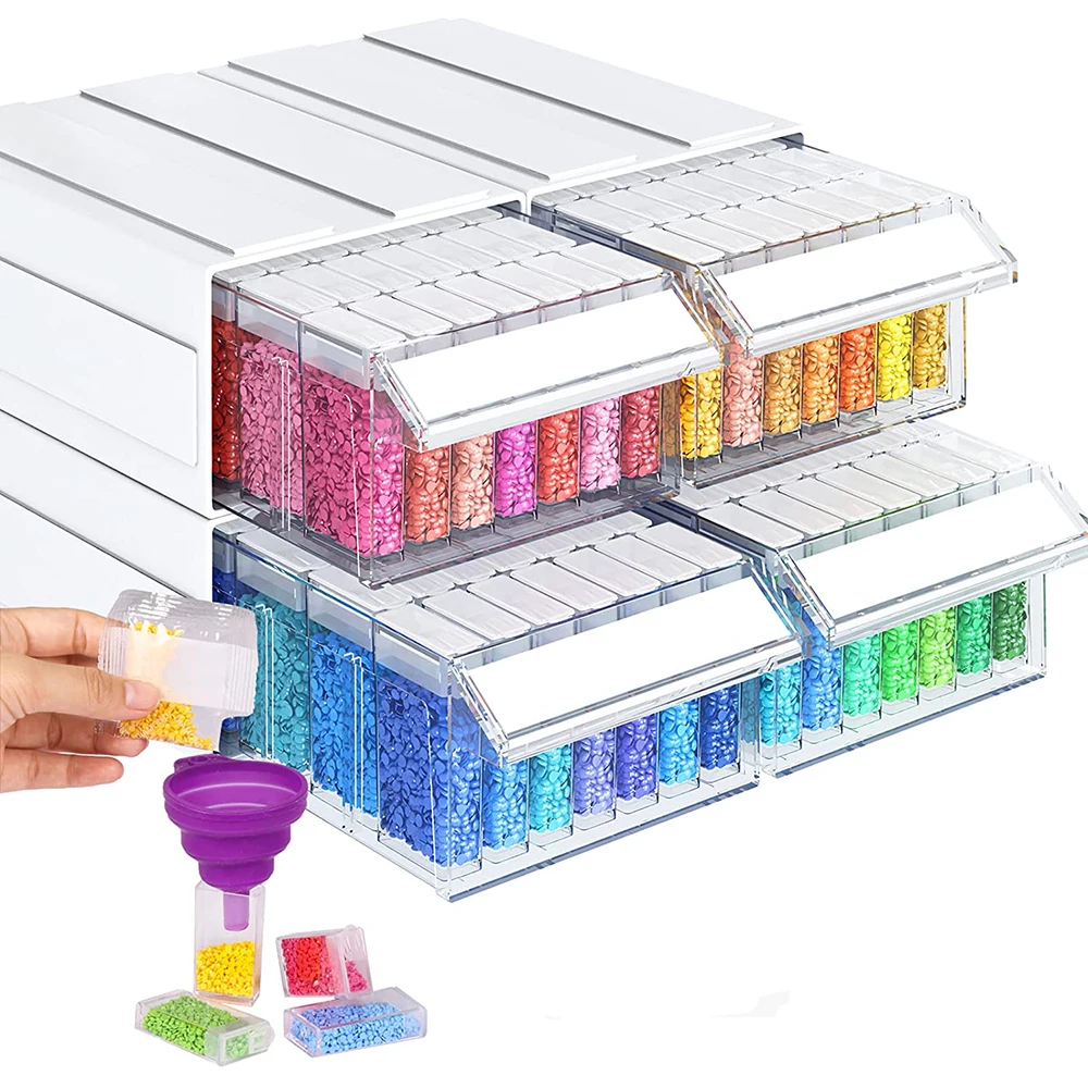 Diamond Painting Storage Box 4Pack Stackable Bead Organizer 140pcs Square Bottles with Funnel Sticker for Beads Nail Rhinestones
Diamond Painting Storage Box 4Pack Stackable Bead Organizer 140pcs Square Bottles with Funnel Sticker for Beads Nail Rhinestones