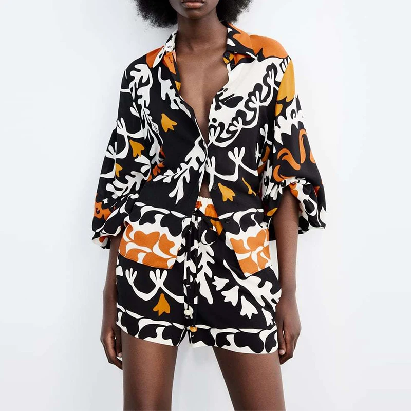 Spring 2022 Women Geometry Print Puff Long Sleeve Shirt With Elastic Waist Shorts And Straight Trousers Pants Ensembles Femme
Spring 2022 Women Geometry Print Puff Long Sleeve Shirt With Elastic Waist Shorts And Straight Trousers Pants Ensembles Femme