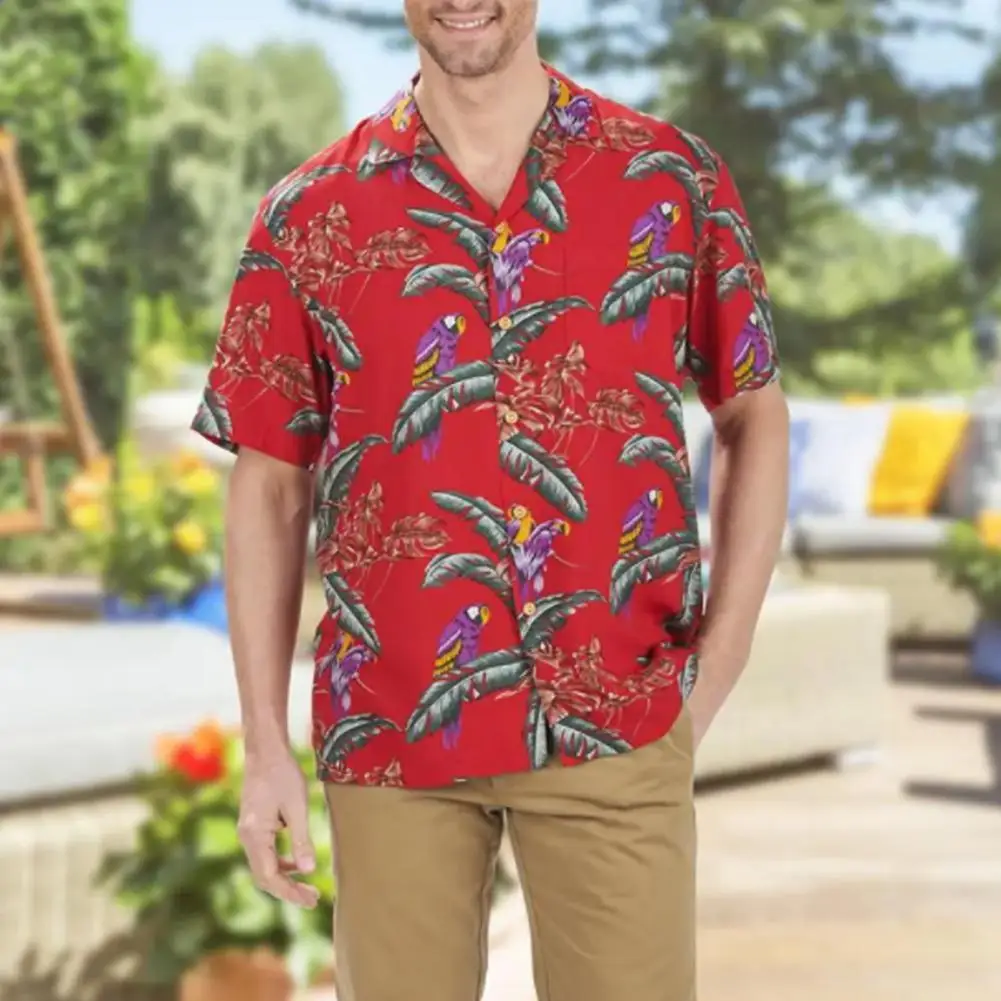 

Summer Hawaiian Red Shirts Tropical Shirts Floral Men Tops Casual Shirt Short Sleeve Cotton Button Chemise Loose Vacation Beach