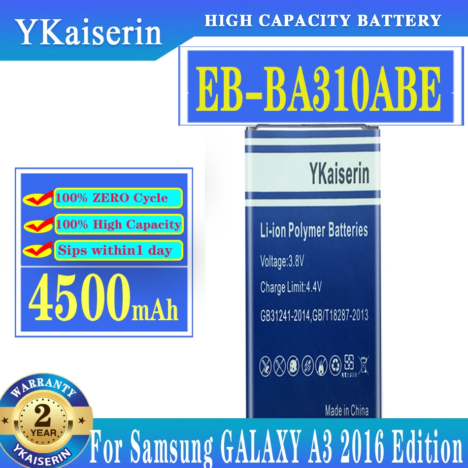 YKaiserin For SAMSUNG EB-BA310ABE 4500mAh Battery For Samsung GALAXY A3 2016 Edition A310 A5310A A310F SM-A310F A310M A310Y 
YKaiserin For SAMSUNG EB-BA310ABE 4500mAh Battery For Samsung GALAXY A3 2016 Edition A310 A5310A A310F SM-A310F A310M A310Y