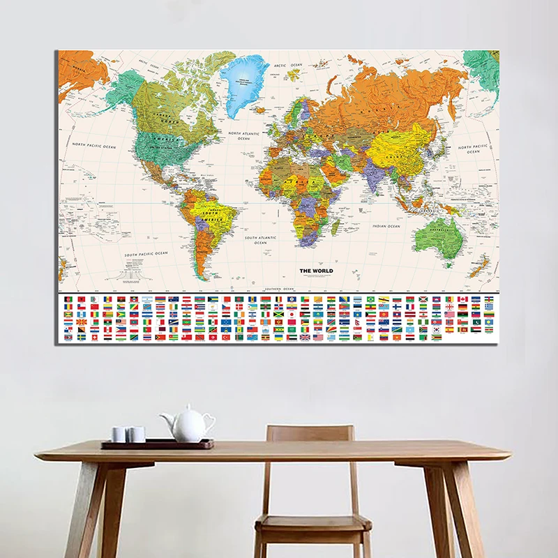 84*59cm Map of The World Vintage Maps with National Flags Decorative Canvas Painting Wall Art Poster Living Room Home Decoration
84*59cm Map of The World Vintage Maps with National Flags Decorative Canvas Painting Wall Art Poster Living Room Home Decoration