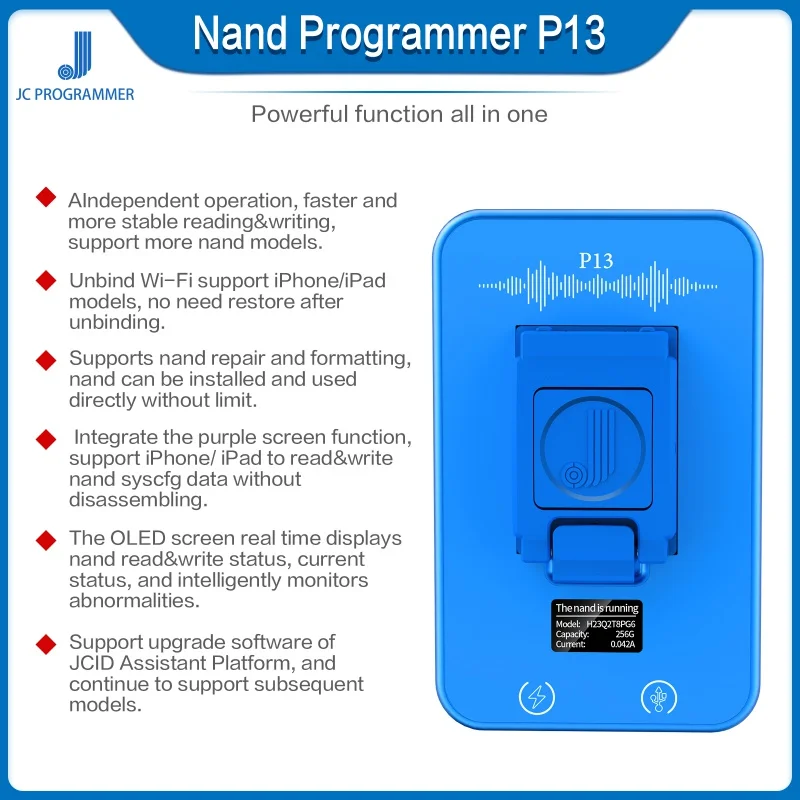 JC P13 Nand Programmer Hard Disk Programmer FOR Iphone 8-13PM Nand Flash Read and Write SN Data Unbind Wifi
JC P13 Nand Programmer Hard Disk Programmer FOR Iphone 8-13PM Nand Flash Read and Write SN Data Unbind Wifi