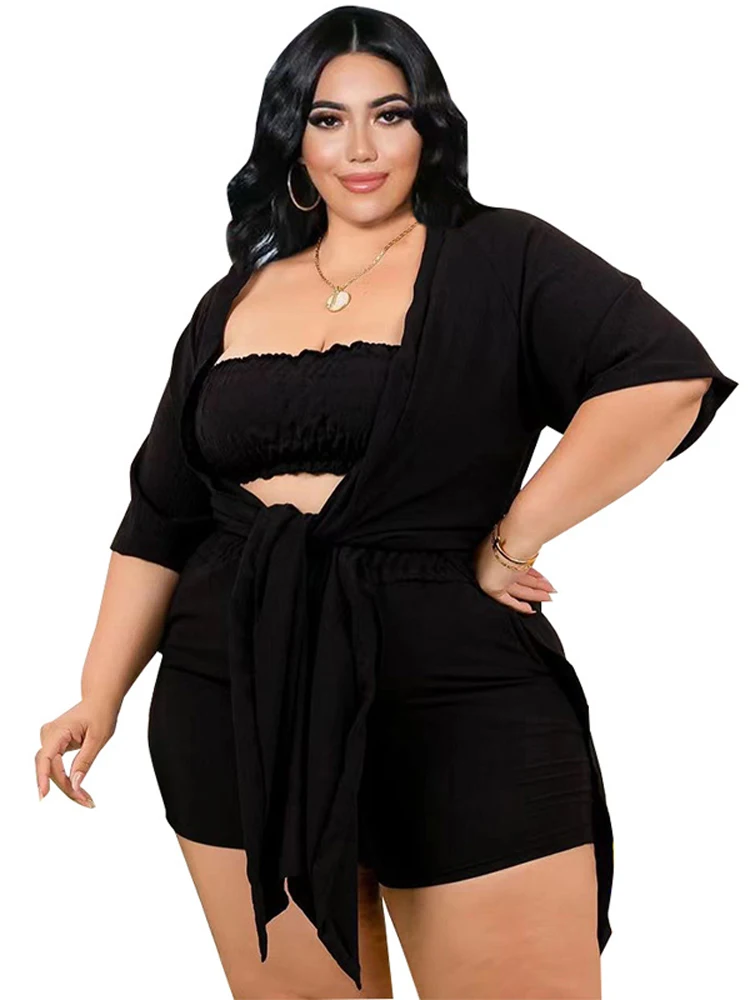 5XL Plus Size Women Shorts Sets Strapless Tank Lace Up Tops And Shorts 3 Piece Suit 2022 Solid Casual Sexy Homewear Matching Set
5XL Plus Size Women Shorts Sets Strapless Tank Lace Up Tops And Shorts 3 Piece Suit 2022 Solid Casual Sexy Homewear Matching Set