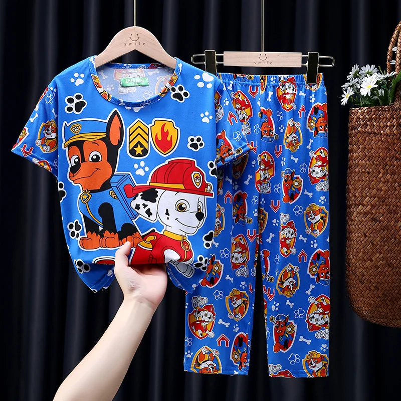 2pcs/set Paw Patrol Boys Girls Short Sleeve Pajamas Set Cartoon Chase Marshall T-shirt+Shorts Sleepwear Summer 
2pcs/set Paw Patrol Boys Girls Short Sleeve Pajamas Set Cartoon Chase Marshall T-shirt+Shorts Sleepwear Summer