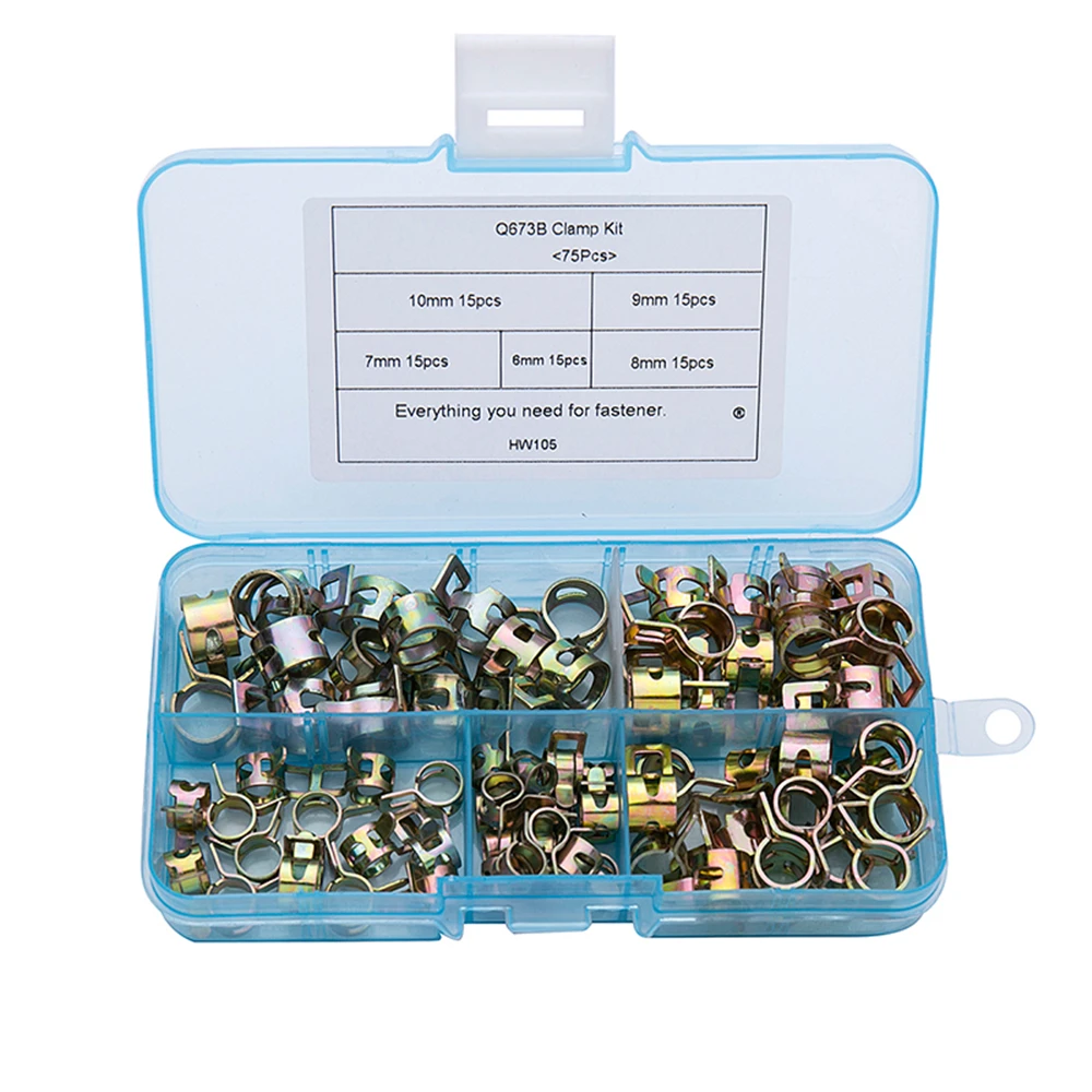 75PCS/Set 6-10mm Spring CPU Hose Clip Pipe Tube For Band Clamp Metal Fastener Assortment Kit Galvanized Clamp Hoop With Box
75PCS/Set 6-10mm Spring CPU Hose Clip Pipe Tube For Band Clamp Metal Fastener Assortment Kit Galvanized Clamp Hoop With Box