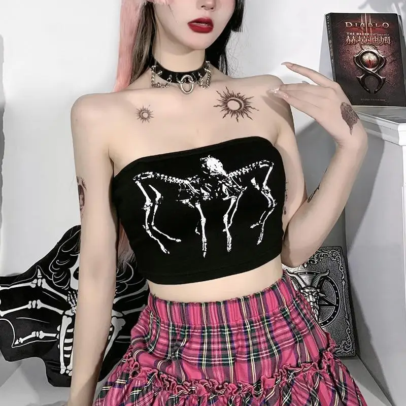 Europe and the United States dark wind spring new Gothic skeleton print tight crop beauty back display chest wrap women
Europe and the United States dark wind spring new Gothic skeleton print tight crop beauty back display chest wrap women
