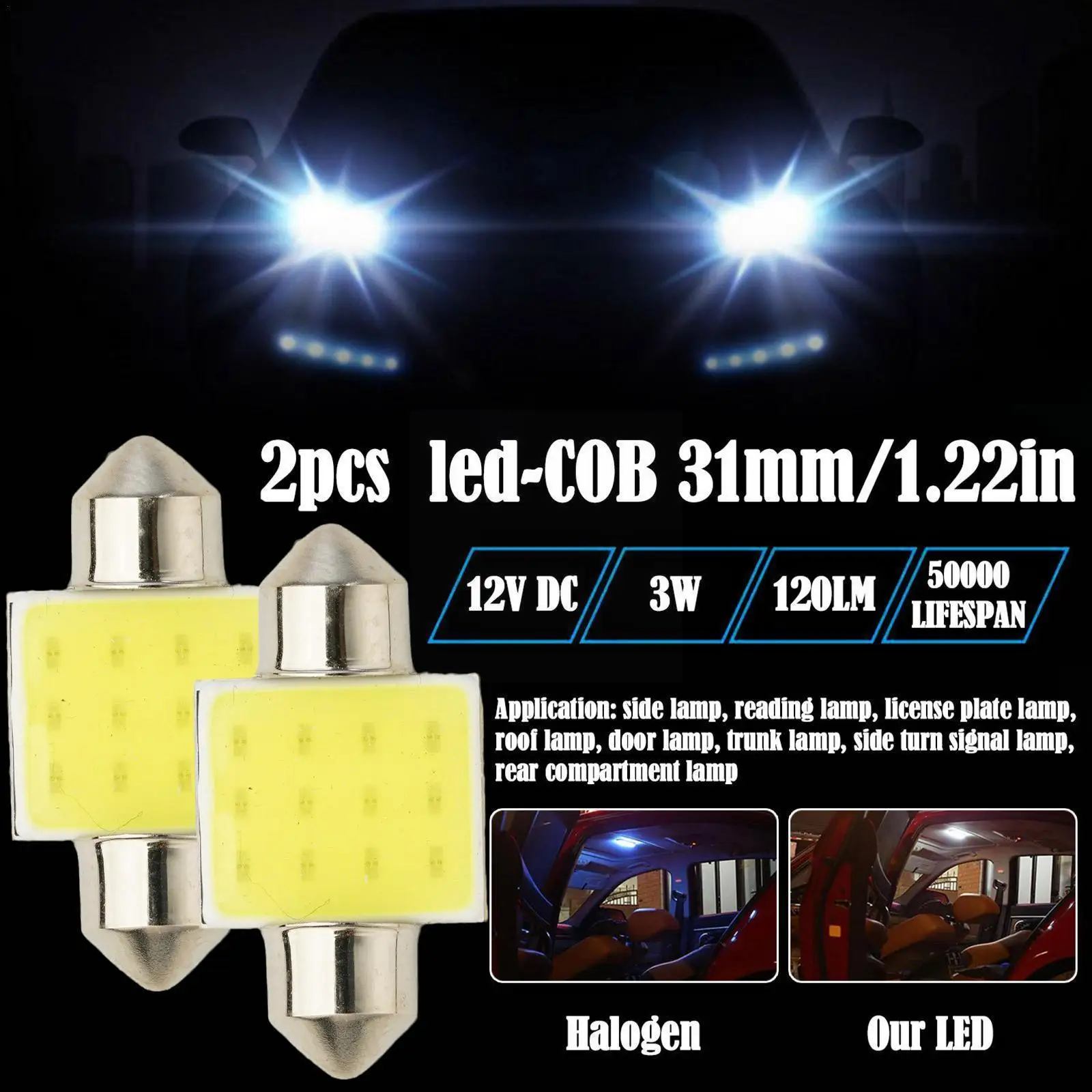 2pcs Led Car Light Double Tip Reading Light Cob 31mm Reading 12v Light Highlight License Car Plate Light F8u2
2pcs Led Car Light Double Tip Reading Light Cob 31mm Reading 12v Light Highlight License Car Plate Light F8u2