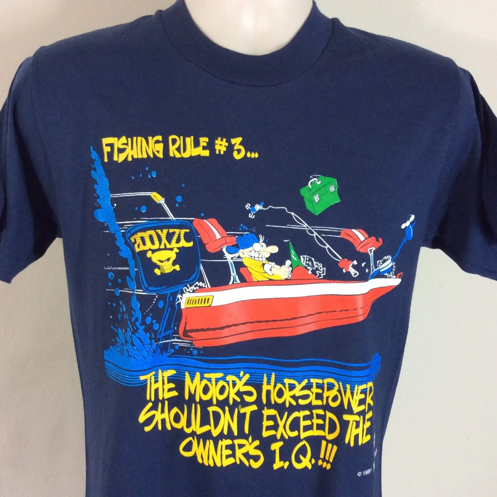 Vtg 1991 футболка рыболовные правила синяя S/M 90s забавная Новинка 50/50 звезд экран