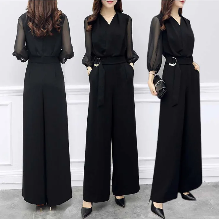 Women's spring and summer new high-waisted chiffon jumpsuit, black three-quarter sleeve slim fit, thin temperament, wide leg jum
Women's spring and summer new high-waisted chiffon jumpsuit, black three-quarter sleeve slim fit, thin temperament, wide leg jum