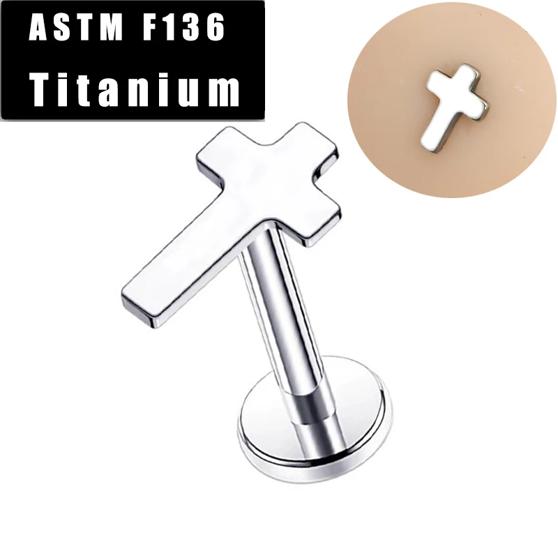 

ASTM F136 Titanium Labret Studs Lip Piercing Ear Helix Earrings Flat Cross Top Internally Threaded Cartilage Lip Ring Jewelry