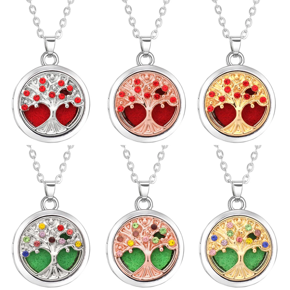 

2024 New Crystal Tree of Life Aromatherapy Necklace Essential Oil Diffuser Perfume Locket Pendant Necklace Tree of Life Jewelry