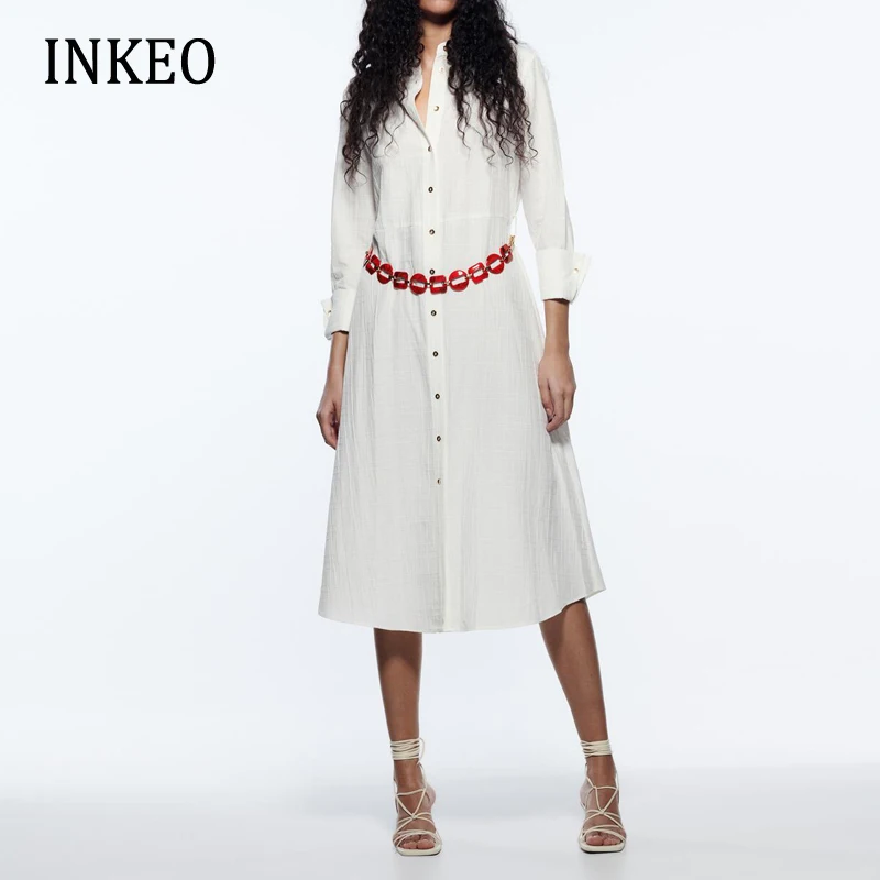 Elegant Chain belt Long shirt dress Women White 2022 Summer Autumn Long sleeve blouse Ladies clothing Casual Loose INKEO 2D088
Elegant Chain belt Long shirt dress Women White 2022 Summer Autumn Long sleeve blouse Ladies clothing Casual Loose INKEO 2D088