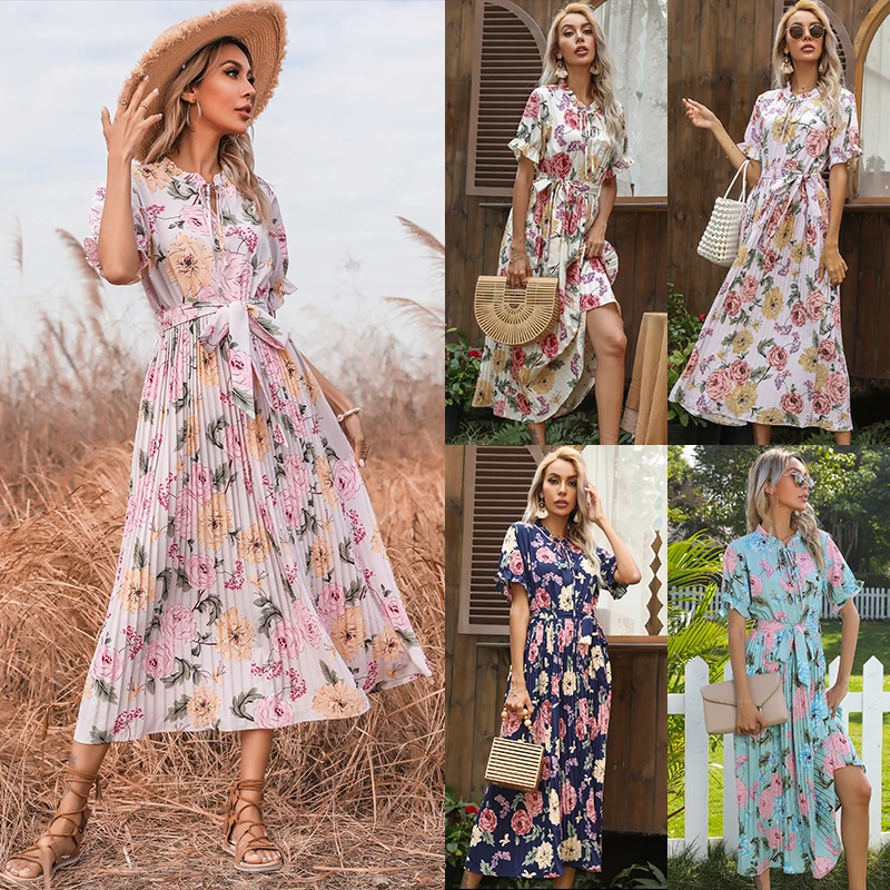 Printed chiffon dress temperament waist short sleeve slim long dress women's summer dress 2022 new
Printed chiffon dress temperament waist short sleeve slim long dress women's summer dress 2022 new